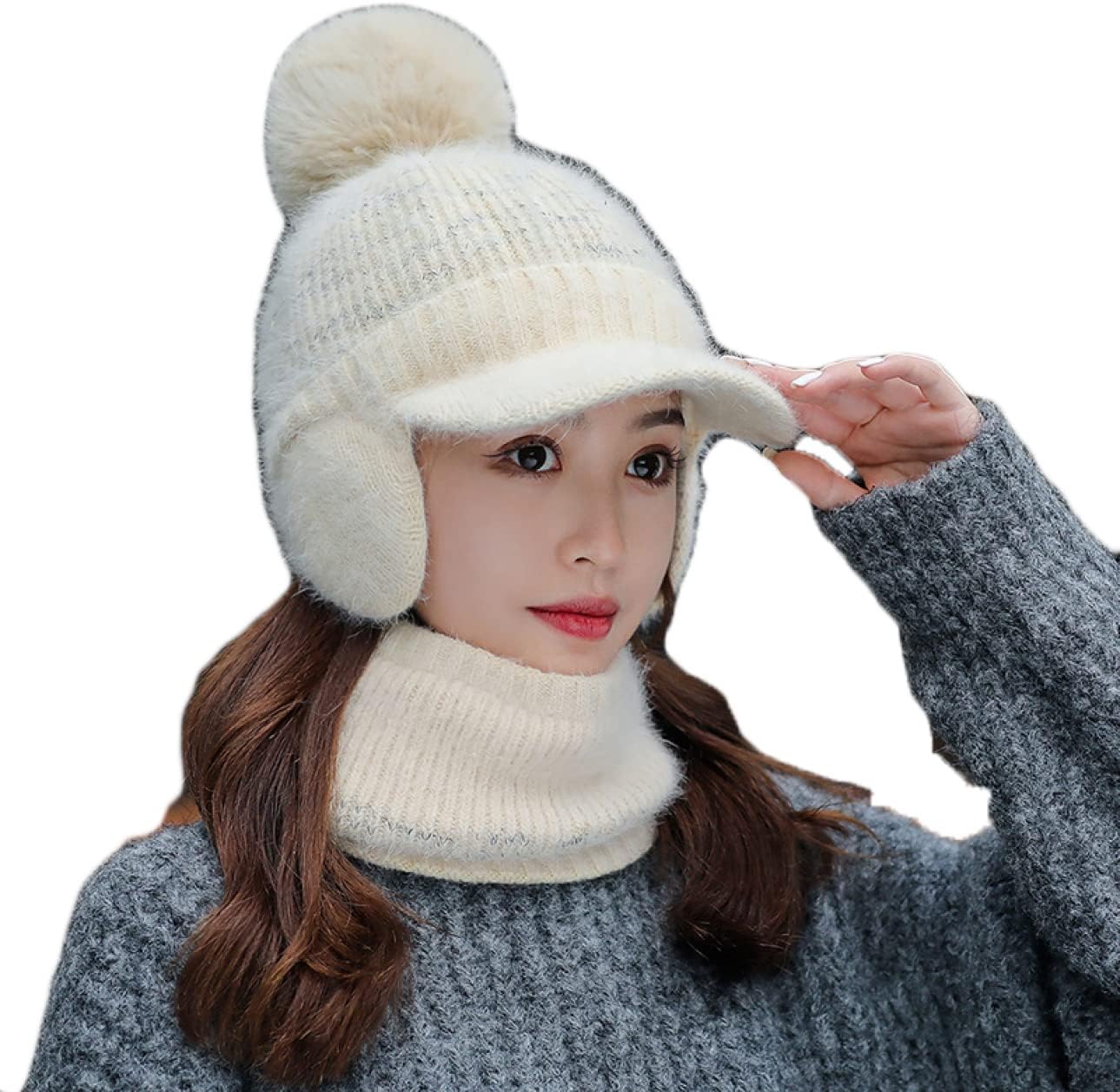 [MangjiaoBH] レディースニット帽 ポンポン付き ウォーマー帽子 厚手 ニットキャップ 毛糸 ボア 帽子 大人キャップ 保
