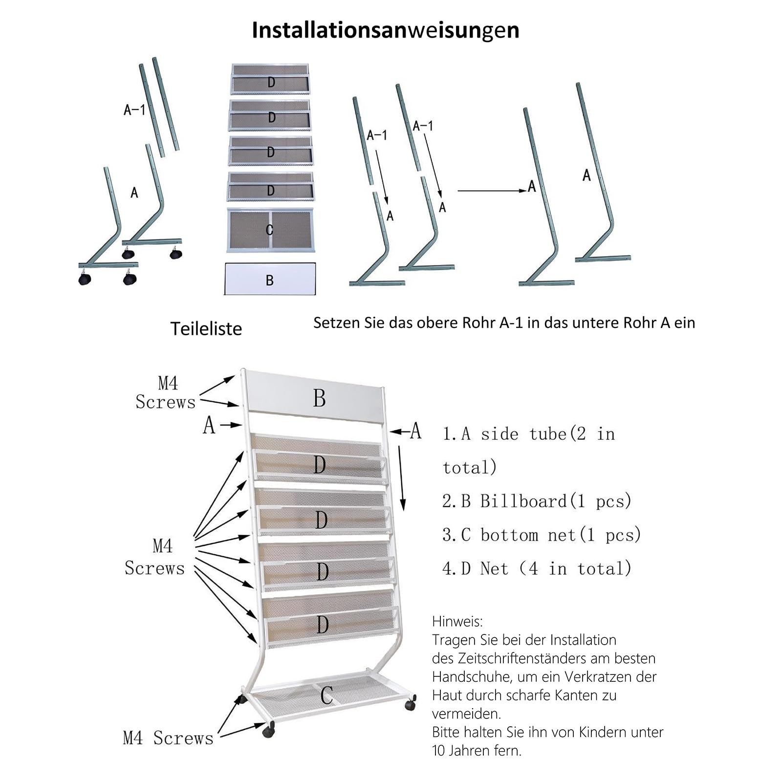 SUNDOY Revistero con ruedas – Soporte de pie para folletos y catálogos – Soporte para revistas con ruedas para oficina, ferias y hogar (5 capas, 47,5 cm de ancho)