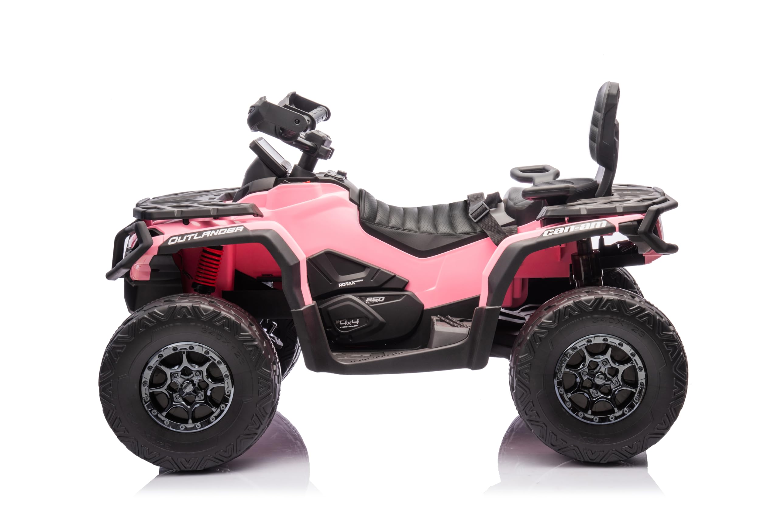 FINOOS Quad Electric Enfants 2 Places 24V, Can-am Outlander, Voiture Electrique Enfants 4x4, lumières LED, 24V, Moteurs 4 x 200W Batterie: 24V 7Ah, Roues Souples en EVA (Rose)