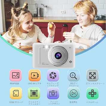 Digital Camera Digicam UHD 4K Video Recording Photo 48 Million Pixels Dual Camera Front and BackToy Camera for Girls/Boys Kids Camera with 32G Card Included Image Stabilization Self-Timer Continuous