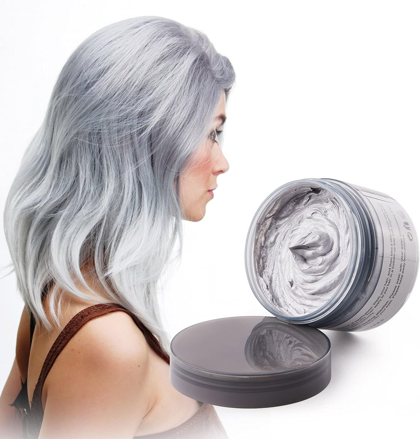 Haarverf, wax, tijdelijke haarkleur, zilvergrijs, haarkleur, 100 g, tijdelijke haarkleurmiddel, wax voor feestjes, cosplay en Halloween, zilvergrijs