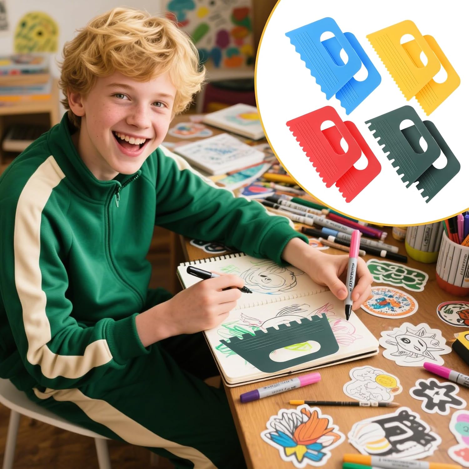 8 Pcs Plastic Texture Scrapers, Texture Painting Tools Pattern Scrapers Plastic Paint Scraper Tool Textured Art Tools DIY Graffiti Oil Painting and Drawing Play for Textures Arts on Canvas