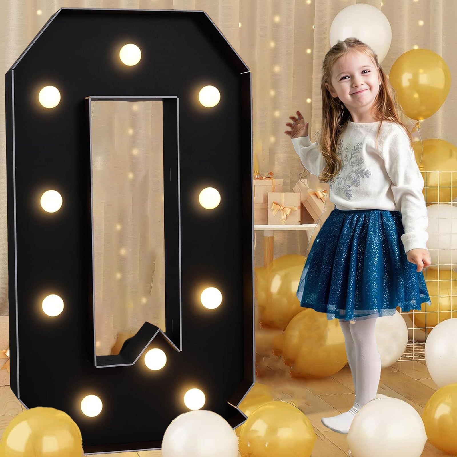 Tashace Marquee Numbers Light Up Letters Black Party Decoration for 1st 16th 18th 21st Birthday Anniversary Backdrop Cardboard Sign Mosaic Balloon Frame(Letter Q,120cm/4FT)