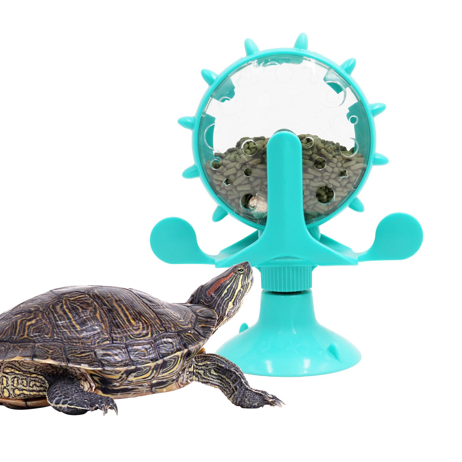 Treat Dispenser with Suction Cup, Rotating Food Feeder for Turtle, Tortoise, Reptile, Lizard