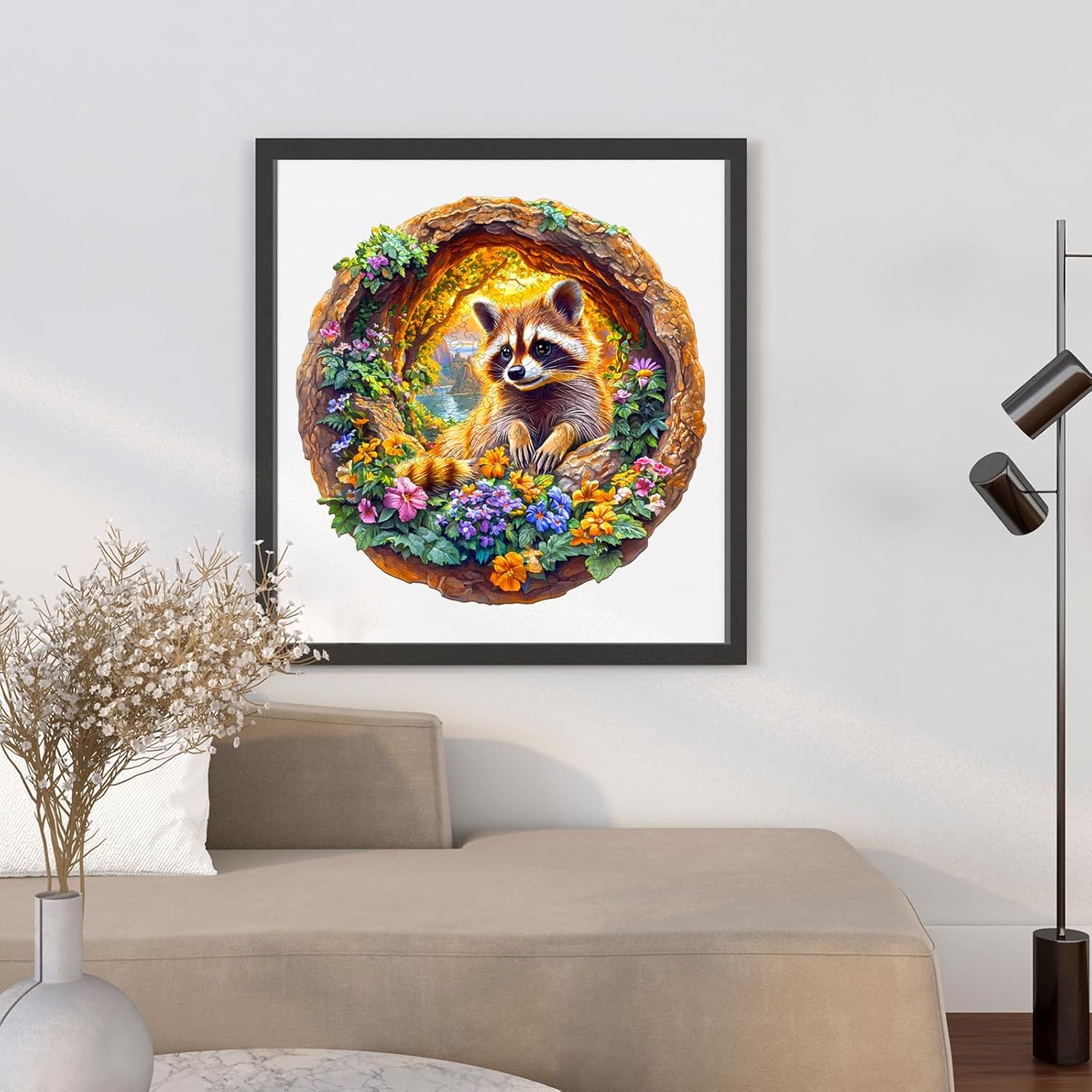 Wooden Puzzles for Adults - Raccoon on Vacation Wooden Jigsaw Puzzle - Unique Animal Shaped Wood Puzzles Adult - Christmas Birthday Gifts for Adults/Friends/Family - 200pcs 11.4 * 11.3in