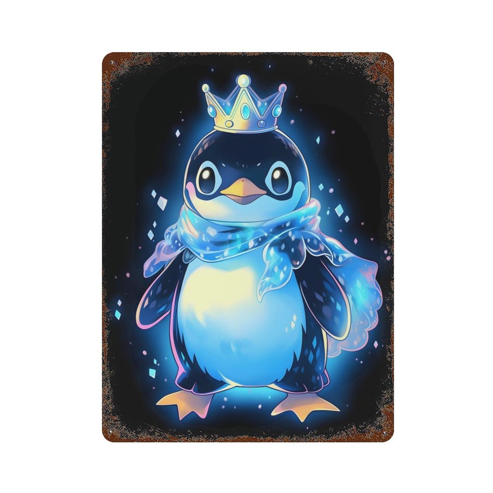 Cool Penguin King Decorative Tin Sign 15.7"x11.8", Industrial Home Decor for Garage, Pub Or Kitchen