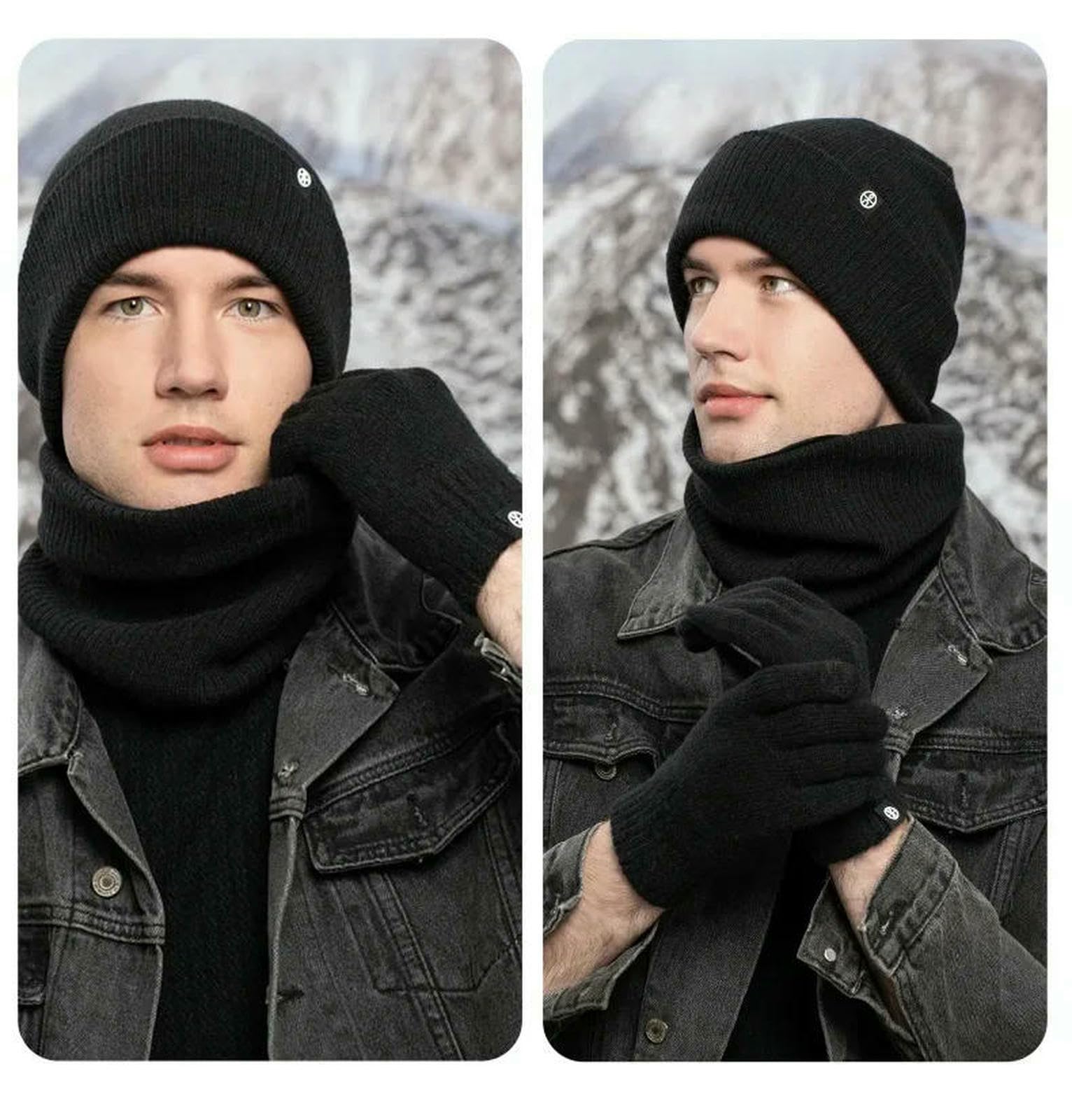 Mütze,Schal & Handschuh-Sets Damen 3-teiliges Winter-warmes Bohnenhut-handschuh-schal-mütze-Set Für Unisex, Weich, Dick, Warm, Gestrickt, Touchscreen-Handschuhe, Outdoor-ausrüstung-blau