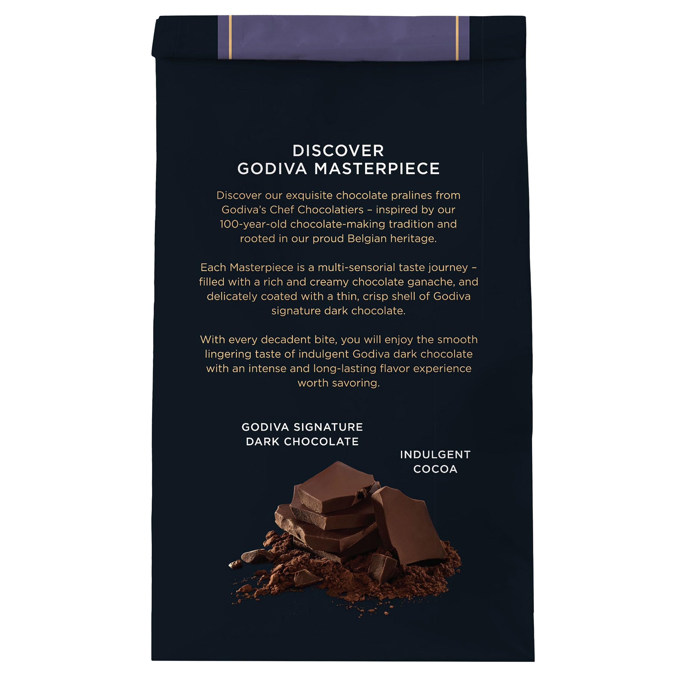 Godiva Masterpiece Dark Chocolate Bag, Individually Wrapped with Ganache Center, Gourmet Gift for Birthday, Holiday, Kosher, Halal, 15oz