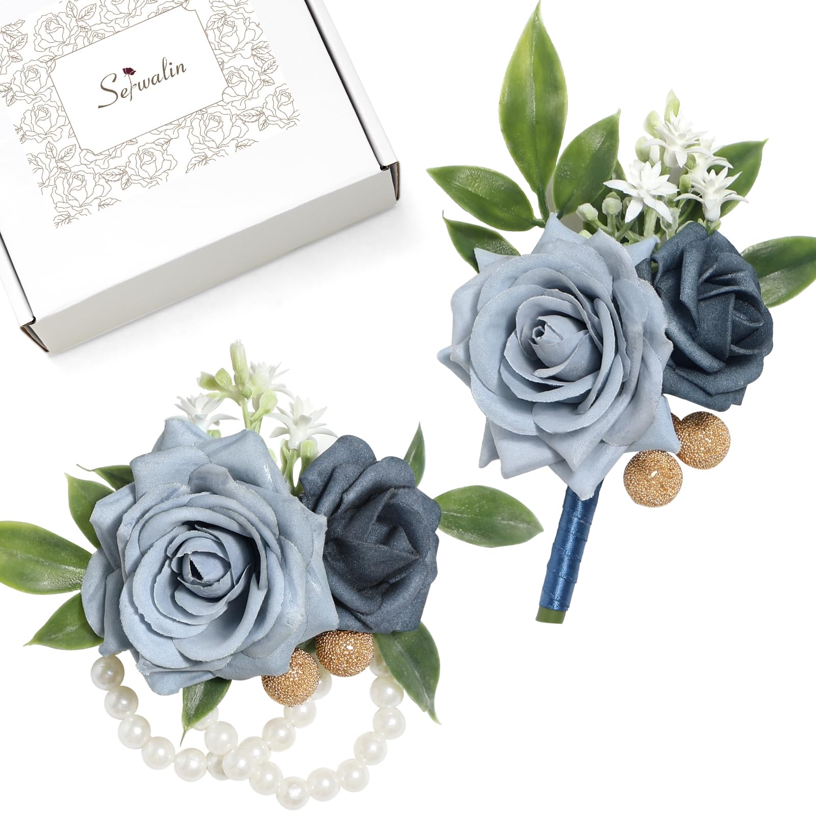 Boutonnière mariage bleu artificielle évitez les fleurs fanées avec ce lot Serwalin