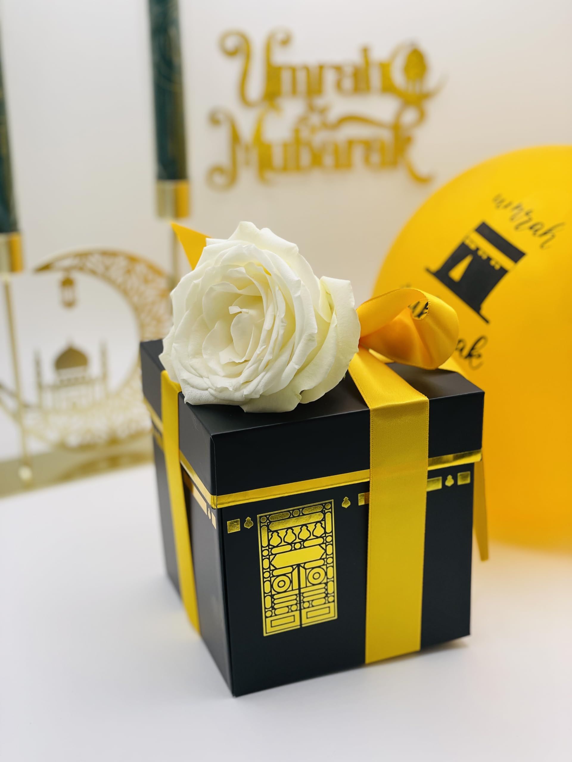 B & S Bismillah and Smile Premium Kaaba Confezione regalo per Hajj & Umrah – Elegante set con 2 nastri regalo in raso e 4 pennarelli metallici