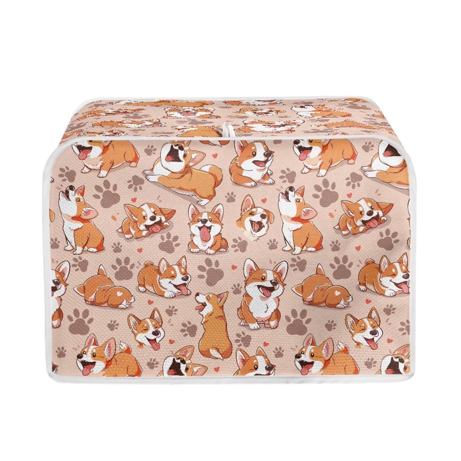 JEOCODY Corgi Dog Toaster Oven Covers Quilted Toaster Cover 2 Slice, Kitchen Small Appliance Covers Fits for Most Standard 2 slice Toasters, Universal Size Microwave Oven Dustproof Cover Women Gift