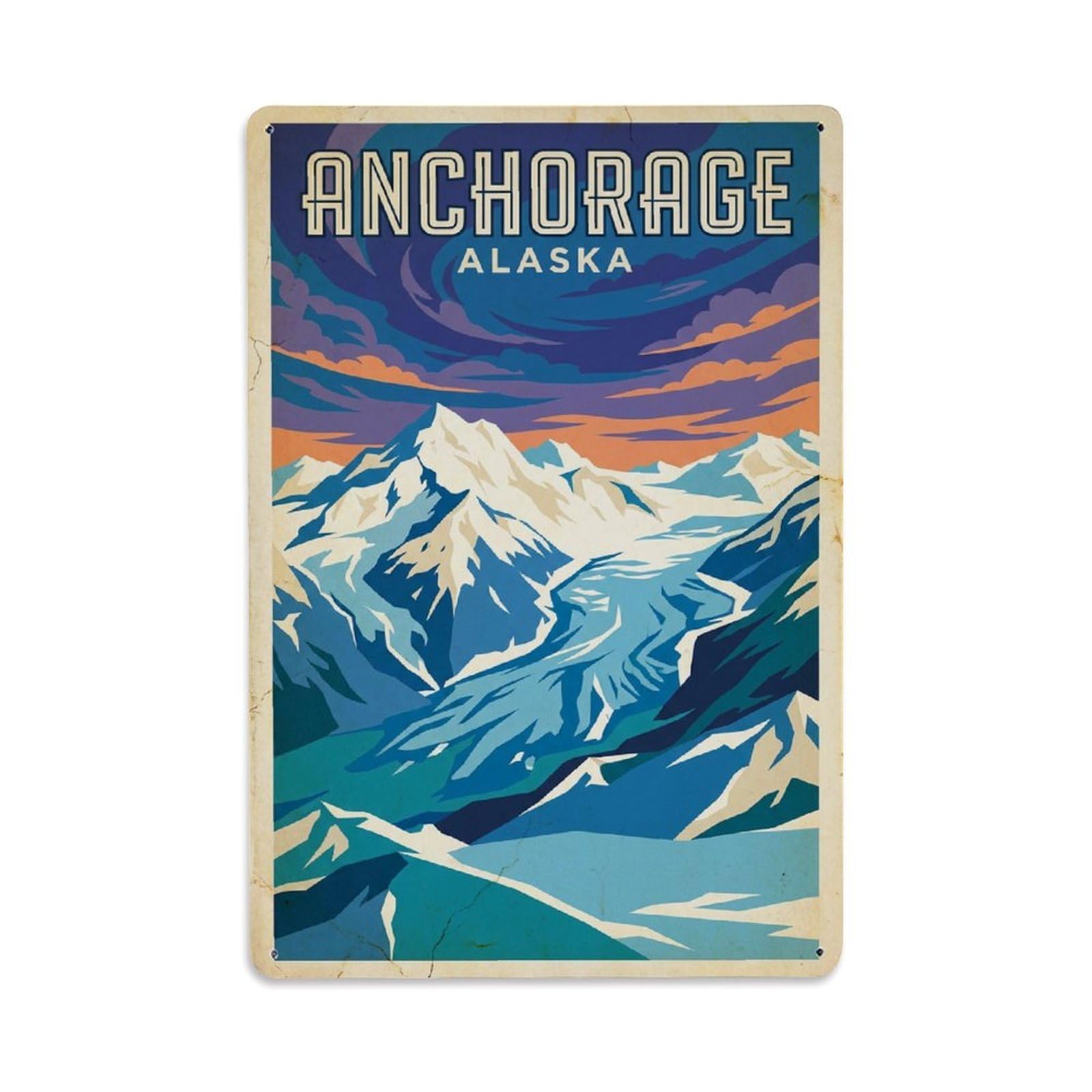 Xanthor Style Travel Vintage Usa Anchorage Metal Tin Sign