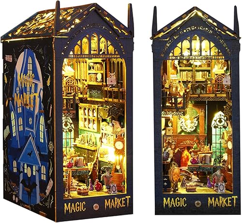 CUTEROOM Kit de rincón de libros, kit de bricolaje en miniatura para casa de muñecas, soporte de libros de madera 3D, kit de modelo de decoración