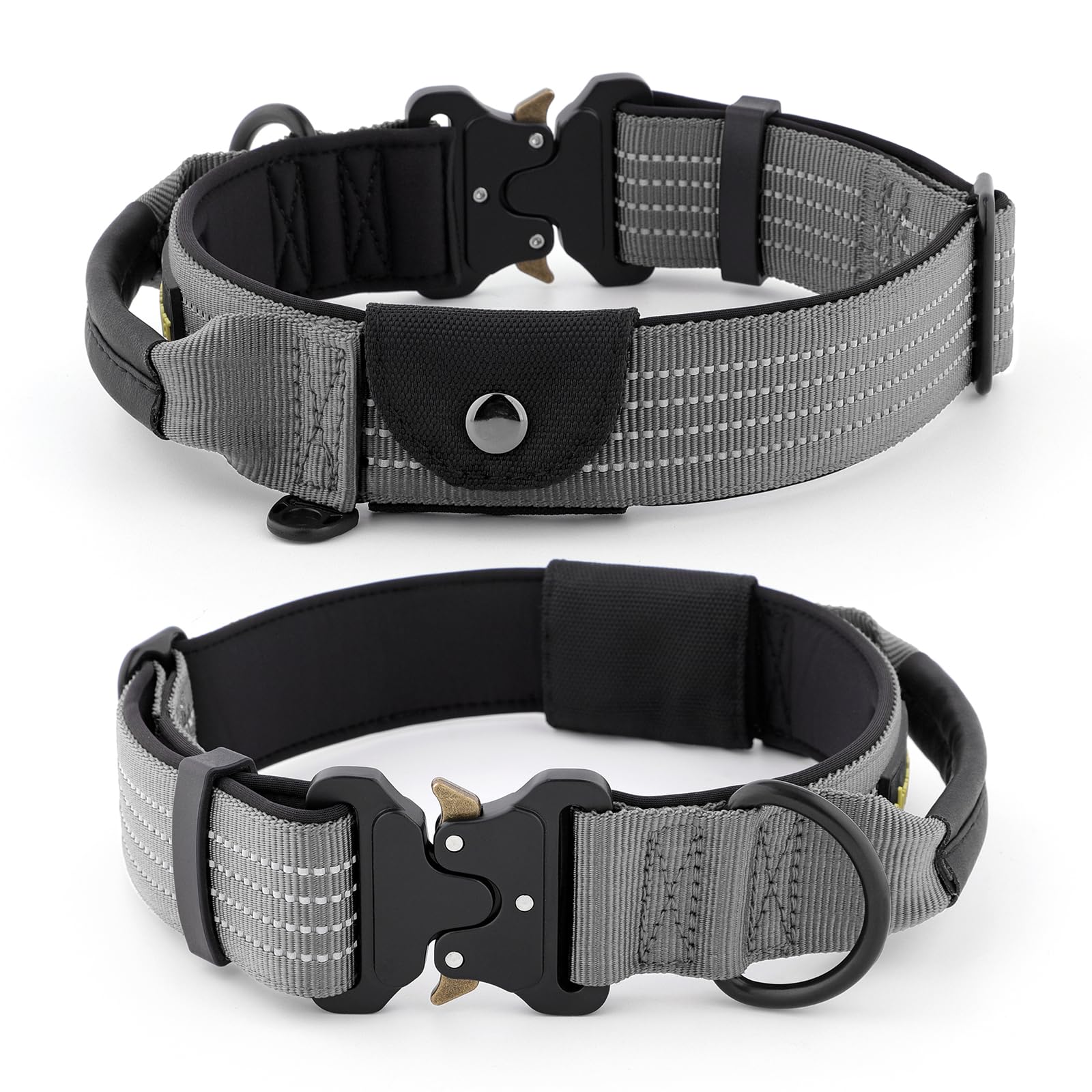 Plutus Pet Tactical Dog Collar with Tracker pocket for AirTag Adjustable Reflective Nylon Collar, Metal Buckle - Image 2
