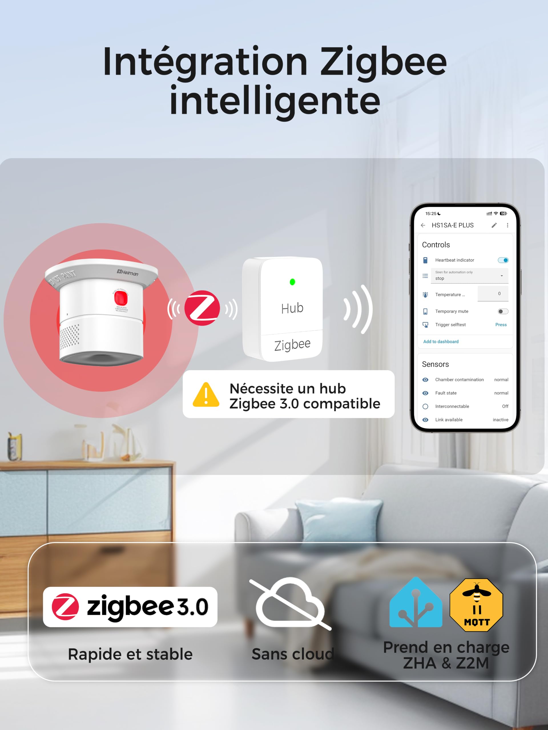 Heiman Mini Zigbee Détecteur Monoxyde Carbone Pile 7 Ans, HS1CA-E Plus