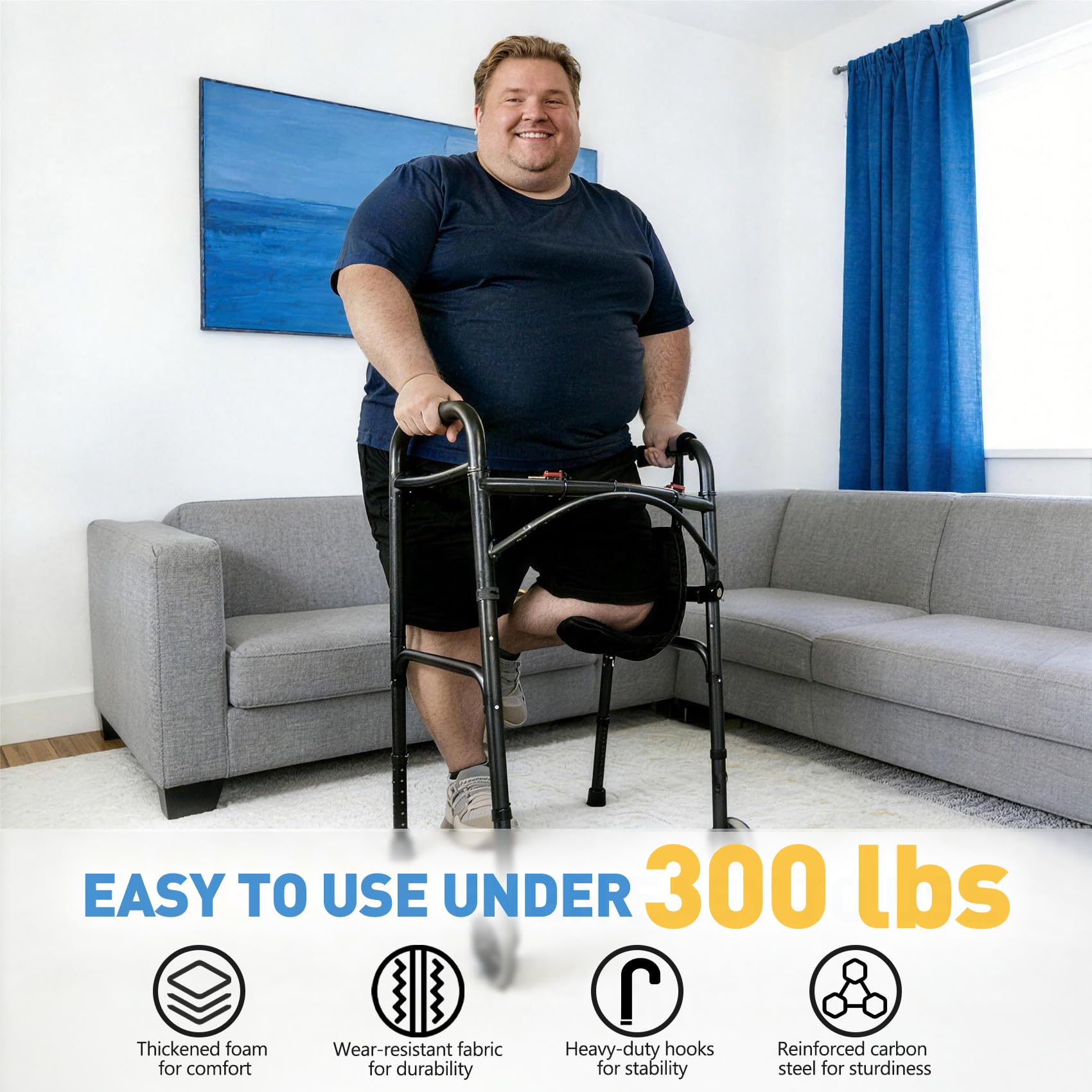 Knee Sling for Walker - Adjustable Height Walker Knee Sling Attachment, Supports 300 lbs Without Deformation, Knee Sling with Safety Support Reduces Load & Prevents Secondary Injury — Amazon image 4