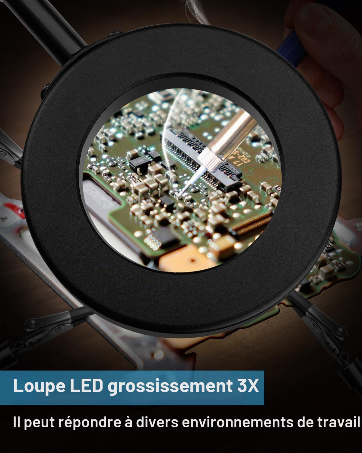 Lytool Troisième-Main-Soudure-Aider Les Mains Station de Soudage avec Lampe Loupe 3X LED à Intensité Variable Main d'Aide à Souder Flexible avec 4 Bras de Support pour les Réparations-de-Soudure