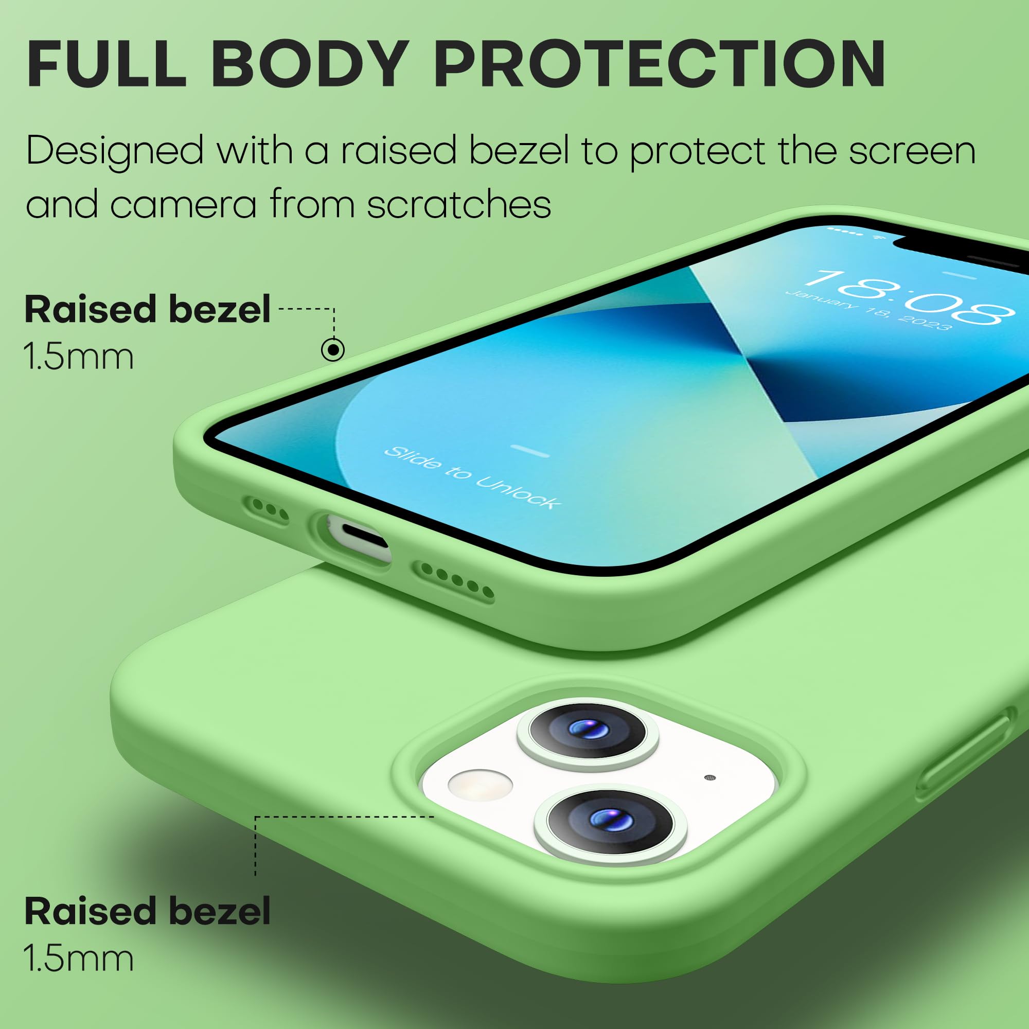 CellEver Funda De Silicona Resistente Para IPhone 13, Dos Protectores