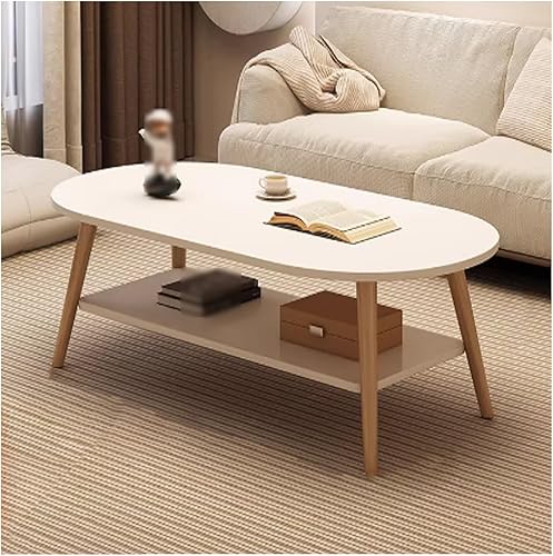 Modern Coffee Table，2-Tier Oval Coffee Table with Storage,Double Layered Wooden Coffee Tables,mesa De Centro para Sala，for Apartments Tea
