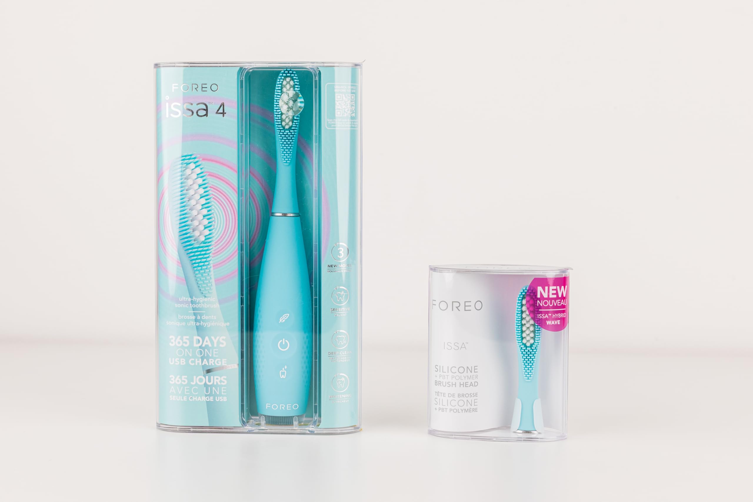FOREO ISSA 4 Electric Toothbrush – 4-in-1 Rechargeable with Extra Brush Head, Soft Bristles, Long-Lasting Use, Gentle Cleaning - Artic Blue