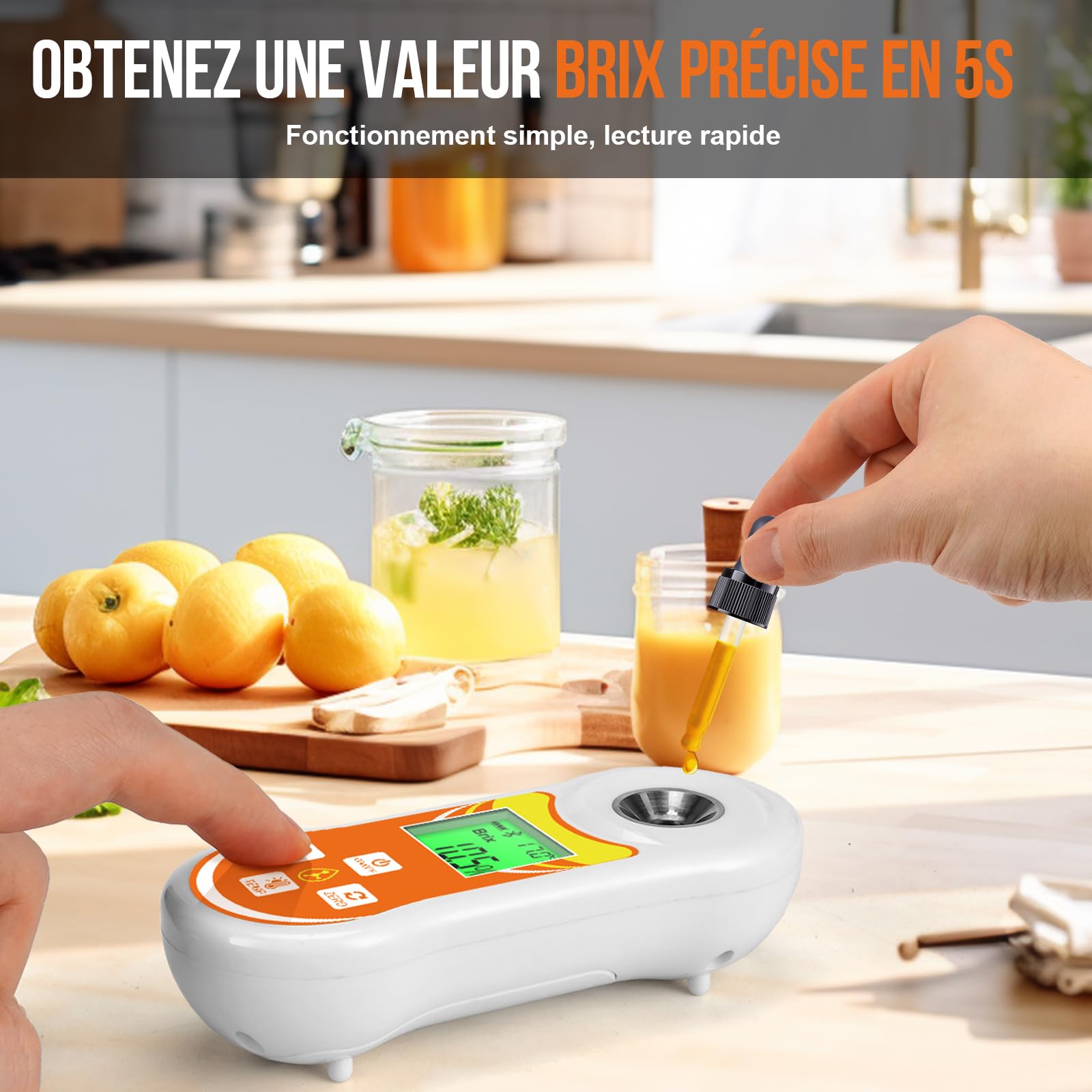 YINMIK Réfractomètre Brix, Testeur Numérique Brix (0-60%) | Thermomètre à Sucre avec ATC, Brix Portable pour Fruits, Brassage de Vin et de Bière, Café, Jus, Aliments, Légumes