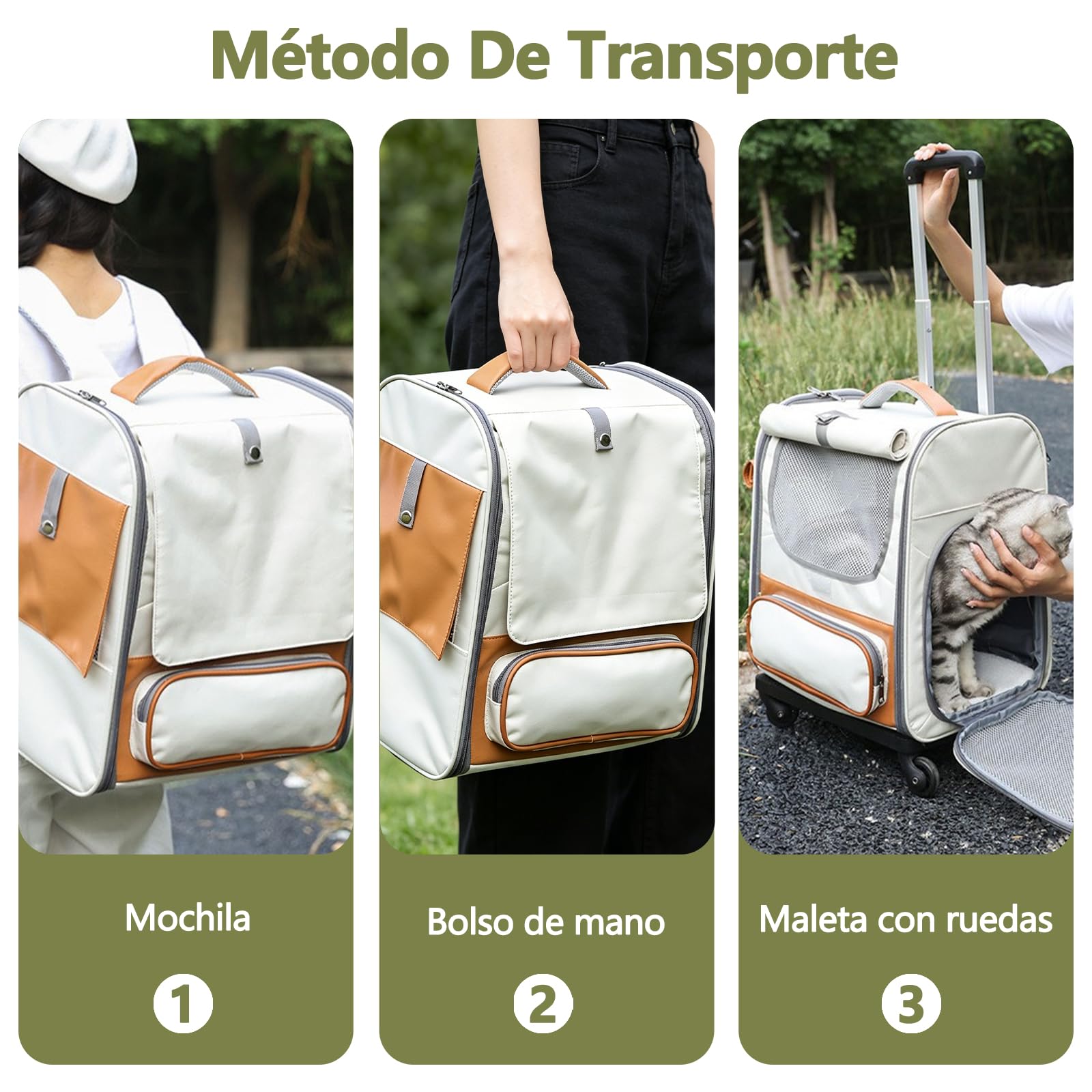 Galatée Transportín con Ruedas para Mascotas, Tela Oxford, Transportín Arrastrable, 3 En 1 con Asa De Transporte/Asa/para Llevar Al Hombro, Diseño a Prueba De Fugas(Gris)
