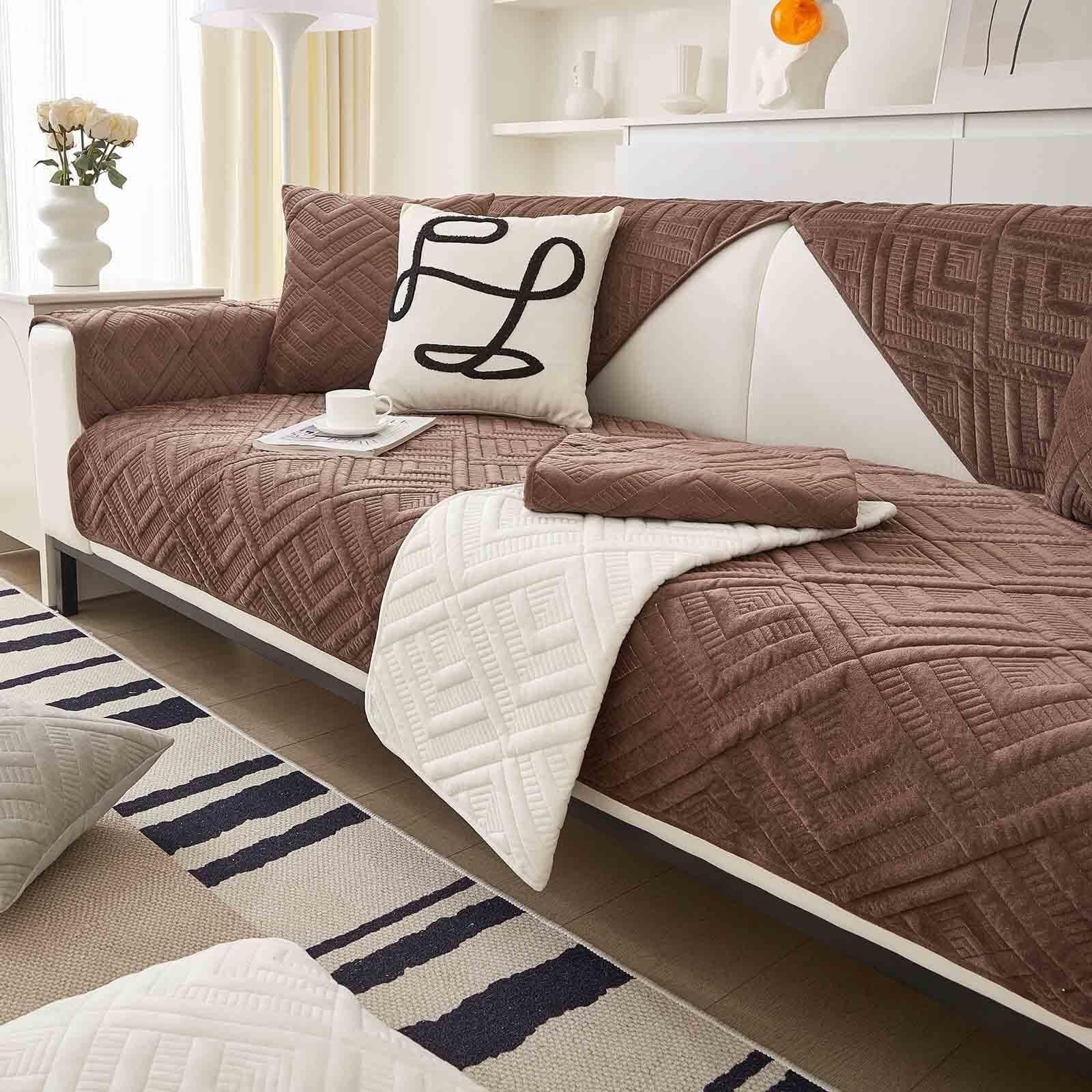 Velvet Sofa Cover,L-Shaped Non-Slip Couch Covers Slipcover Protects Couch Covers Corners for Living Room Furniture(#6,90x90cm)