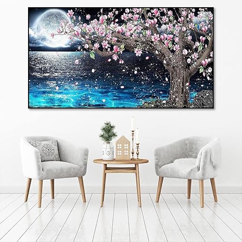 Miniatura 3 de pchmcu Kit de pintura por números para adultos, tamaño grande, pintura de lago lunar por números para principiantes, regalos, manualidades para