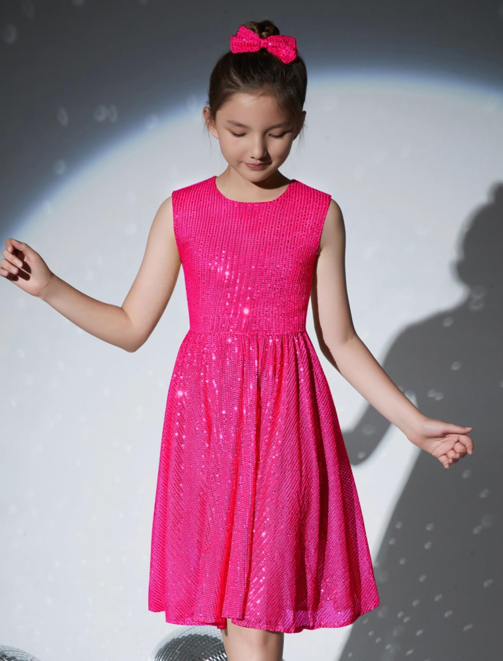 EXARUS Vestido brillante para niñas, sin mangas, con lentejuelas, para fiestas, ocasiones especiales, vestido formal de secuencia