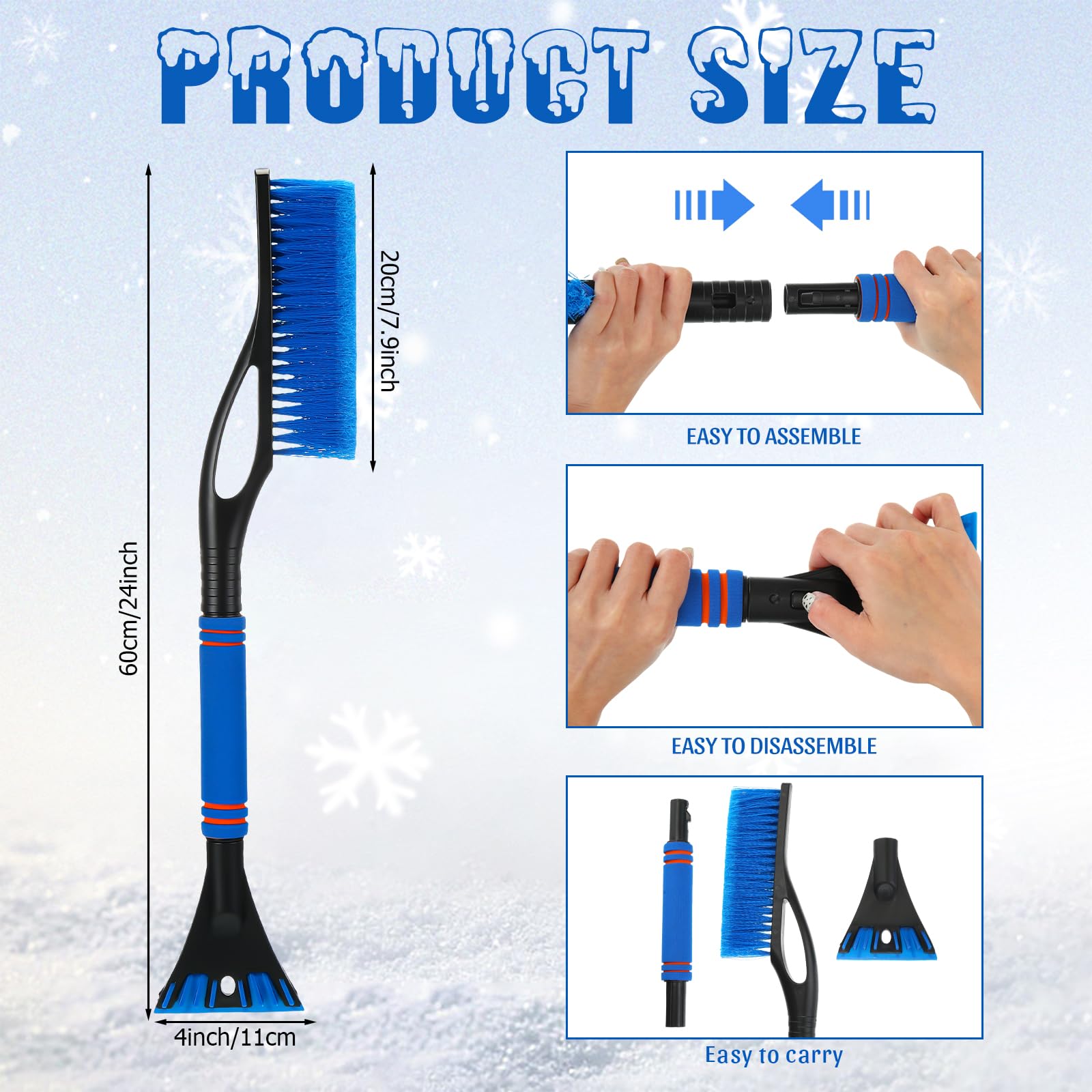 Uiifan 6 Pcs 24" Snow Brush and Ice Scrapers for Car Windshield Windows Detachable No Scratch Scraper for Ice and Snow Removal Winter with Foam Grip Trucks SUVs (Red,Blue,Green)