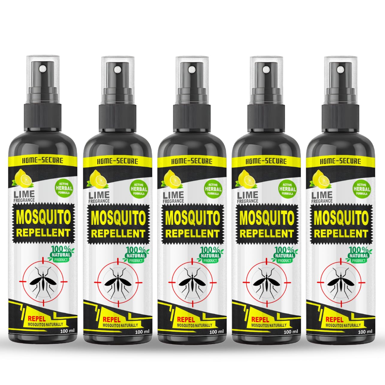 Home-Secure Natural Mosquito Repellent-100 ml With Lime Fregrance| Mosquito Killer Spray | Pet Safe, Kids Safe | Non-Toxic, Eco Friendly, Herbal, No Chemicals | Made With Plant Oils (Pack of 5) (B0CY54ZJ35) Amazon Price History, Amazon Price Tracker