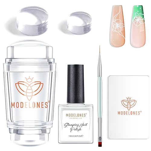 modelones Sello de uñas de punta francesa, kit de 7 sellos de silicona para arte de uñas con cabezal de sello de uñas francés, placa de estampado de
