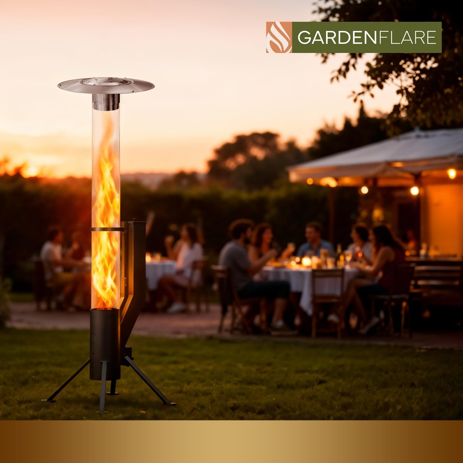 Gardenflare XXL Stufetta a Raggianti per Terrazza – tubo a pellet di oltre 2m e stufa per esterni per ristoranti ed eventi, ideale per terrazze, giardini, aree esterne premium, hotel