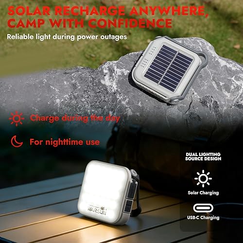 Miniatura 3 de WARSUN Linterna de campamento recargable de larga duración de 1000 lúmenes, luz LED portátil de 6000 mAh con carga solar, hasta 48 horas de tiempo