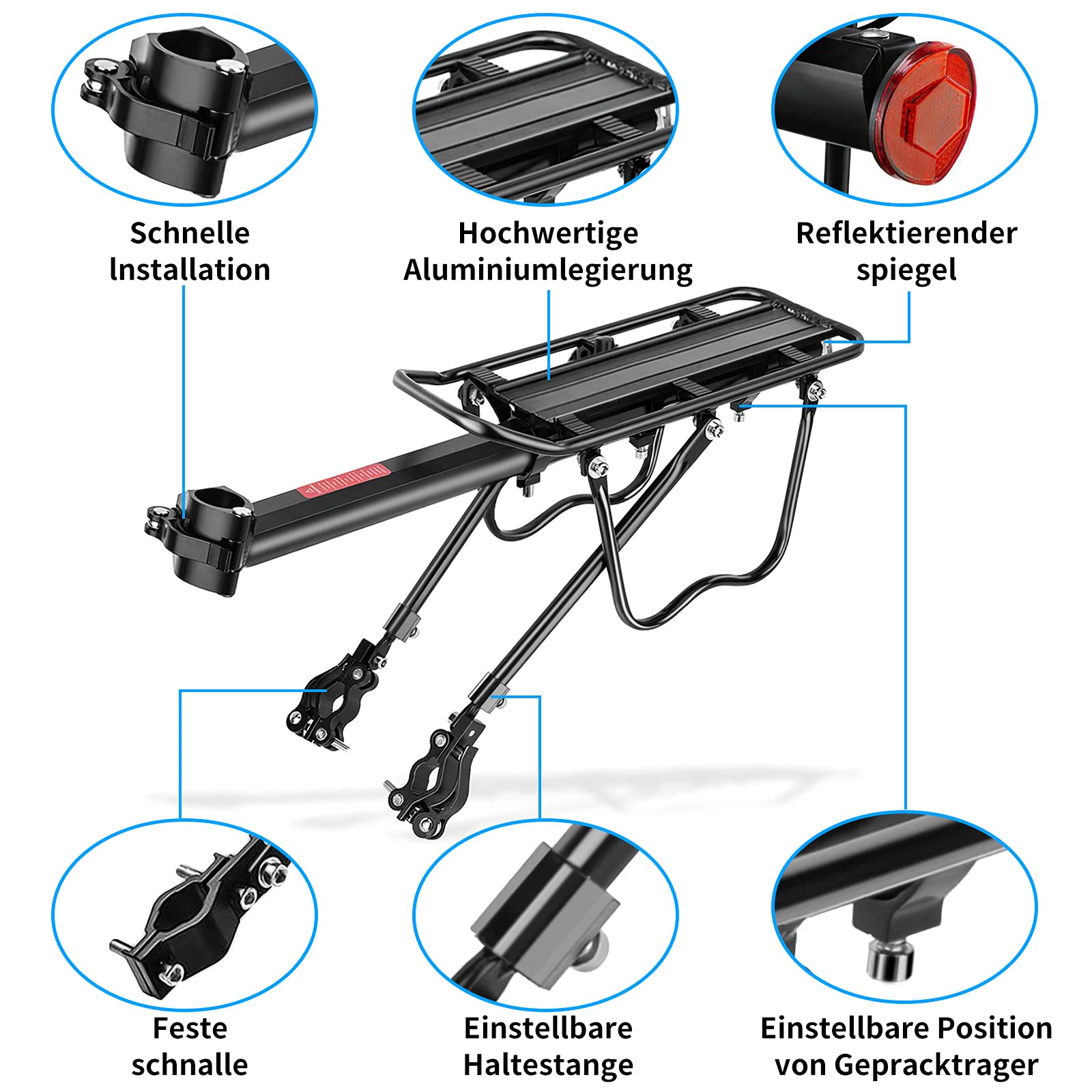 SPGOOD Vélo Porte Bagage, Porte vélos réglable, Charge maximale 100 KG, Alliage d'aluminium Vélo Racks avec, Installation Rapide avec réflecteur