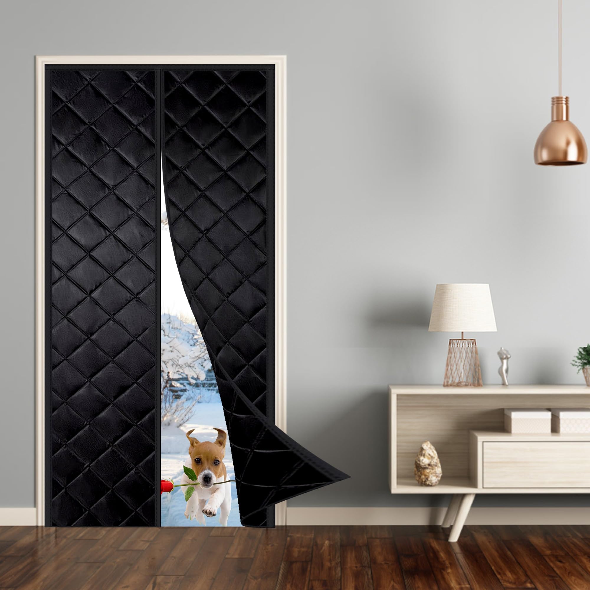 Isolation porte thermique rideau magnétique occultant coton noir 70x240cm pour cave