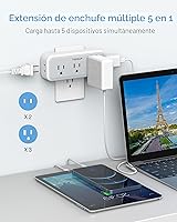 Vista 2 de TESSAN - Extensor de enchufe múltiple, divisor de enchufe de pared con protector de sobrecarga y 5 expandidores de salida eléctrica, adaptador