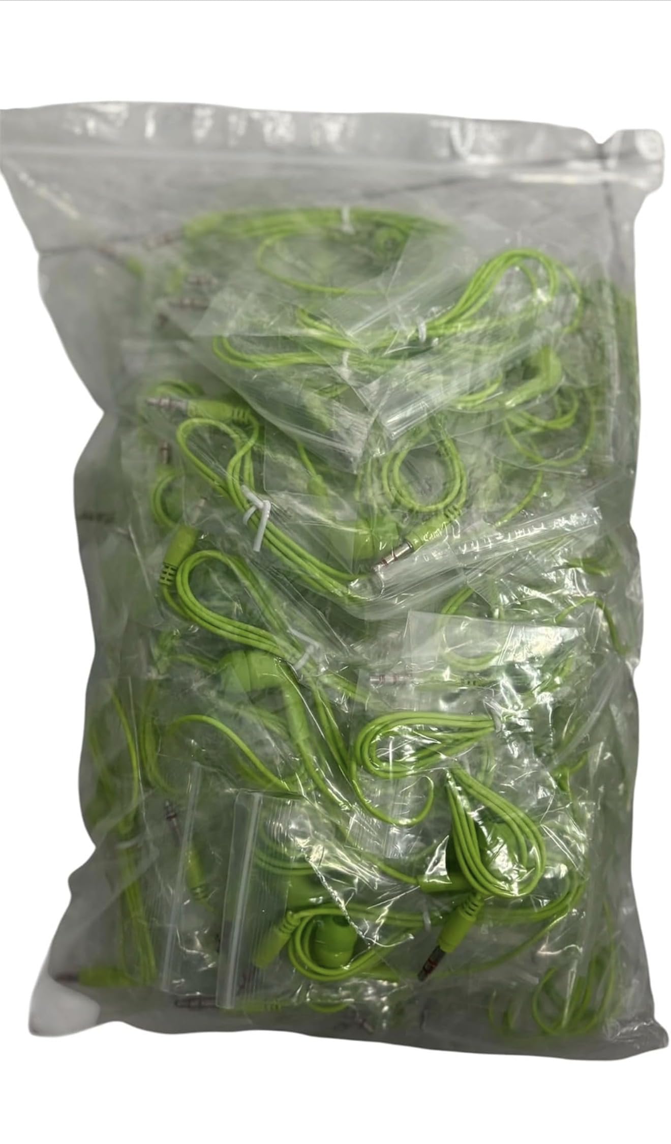 Confezione da 100 Auricolari Monouso In-Ear, Singolarmente Imbustati, Cavo da 80 cm, Spinotto da 3,5 mm, Colore Verde Lime