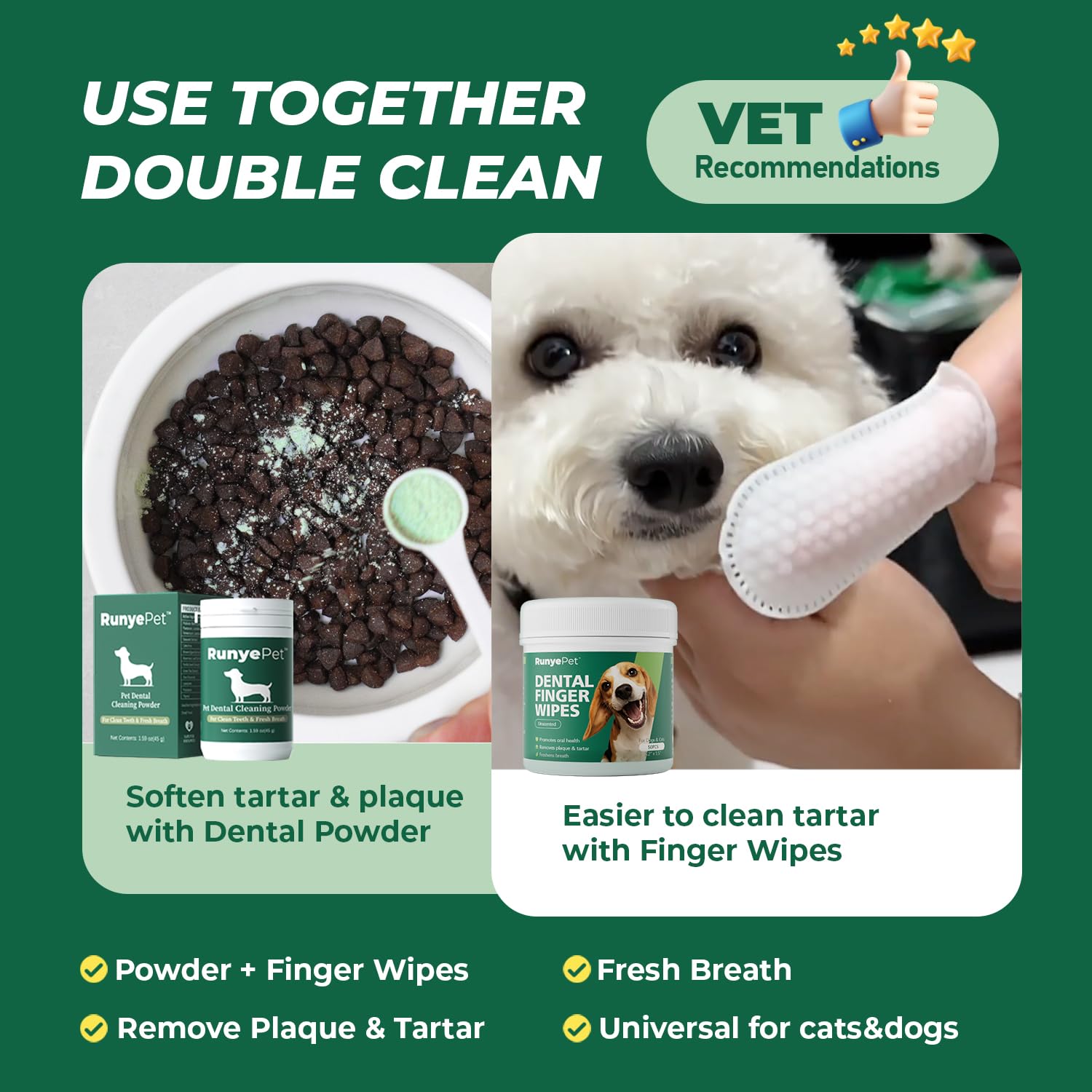 Pet Dental Finger Wipes for Dog & Cats, Remove Bad Breath by Removing Plaque and Tartar Buildup No-Rinse Dog Finger Toothbrush, Disposable Gentle Cleaning & Gum Care Pet Wipes, 50 Counts - image 5