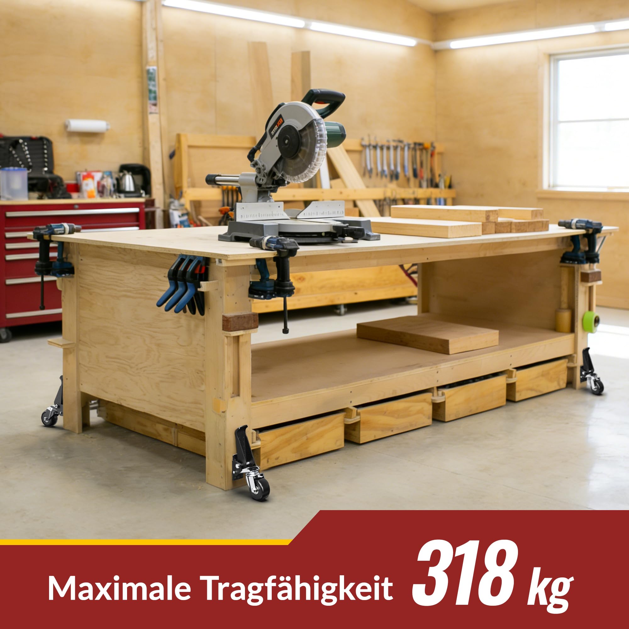 HOLKIE Absenkbare Transportrollen Schwerlastrollen mit Hebe- und Senkfunktion Maximale Belastung von 315kg (4 Rollen) für Werkbänke oder andere Geräte