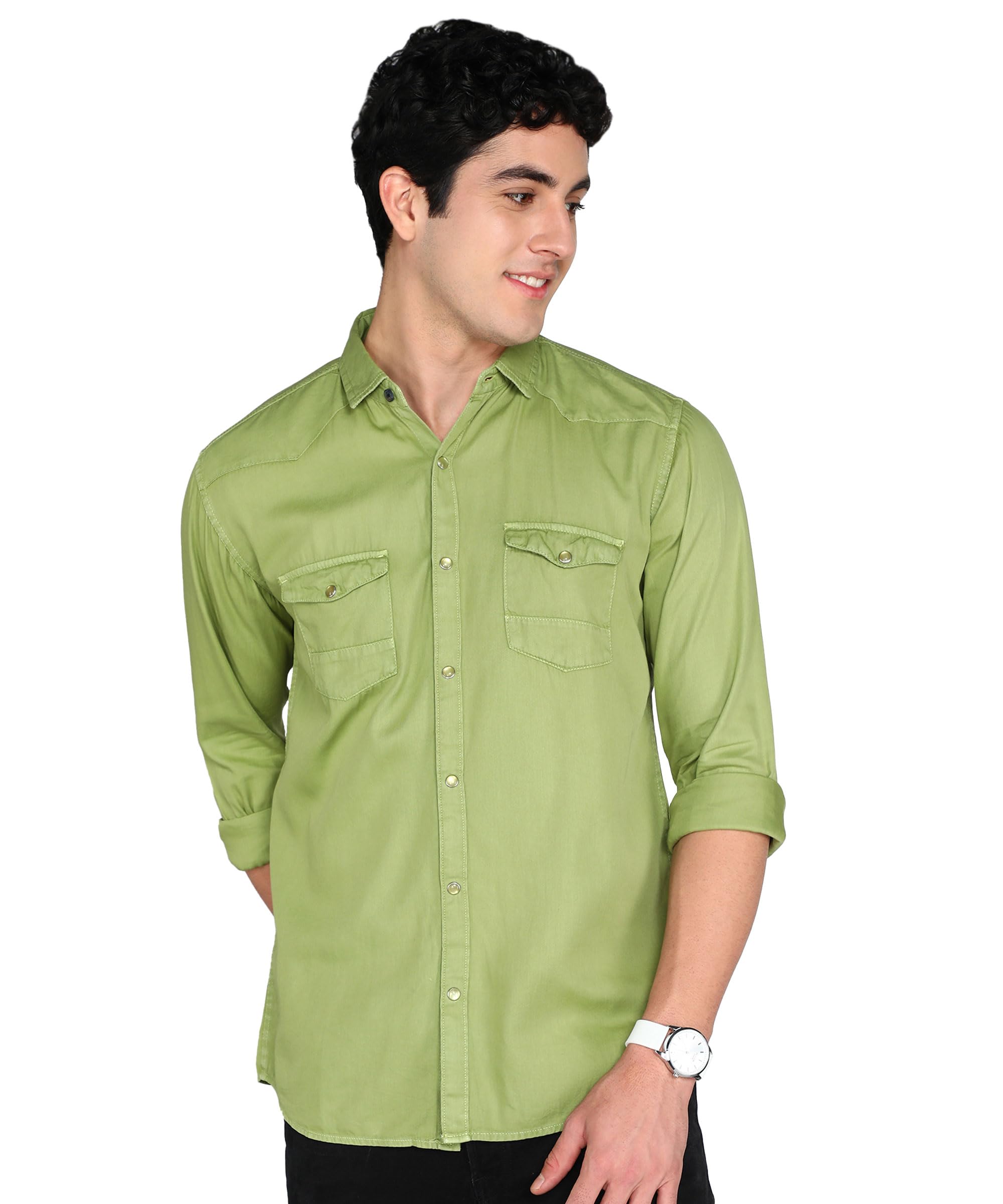 Kuons AvenueMen's Double Pocket Cotton Twill Casual Shirt | Cargo Shirt | Western Denim Shirt