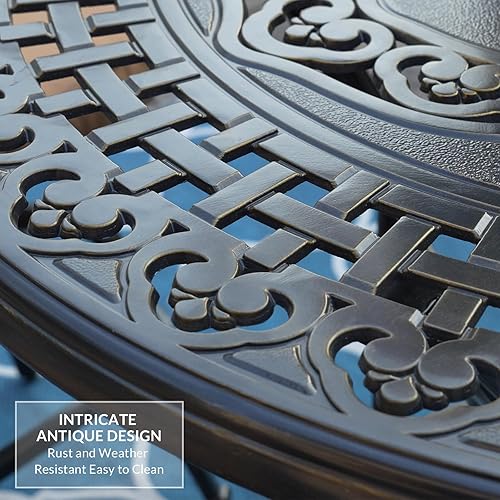 Miniatura 5 de VIVIJASON Mesa de bistró de patio de 38.5 pulgadas, mesa redonda de comedor al aire libre, mesa de aluminio fundido de bronce con agujero para