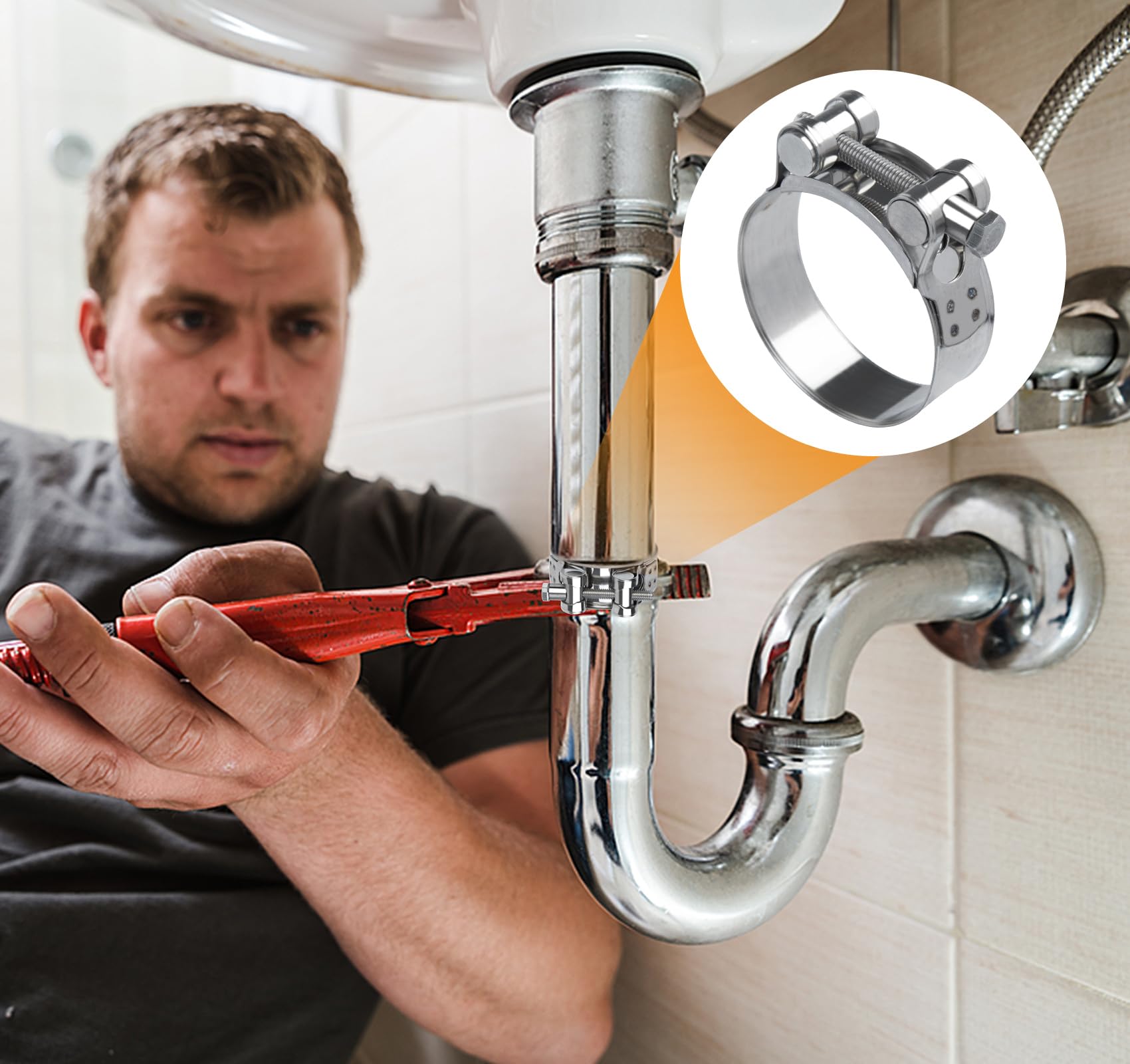 ilauke 4 sztuki obejmy śrubowe ze stali nierdzewnej, 52-55 mm obejmy do węża ze stali nierdzewnej, szerokość taśmy 22 mm, zestaw zacisków do węża, zestaw odpowiedni do basenu, pralki, węża benzynowego