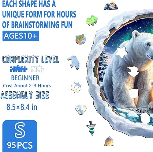 Miniatura 2 de Rompecabezas de madera para adultos, rompecabezas de madera de oso polar para adultos, rompecabezas de madera de forma única, regalos para