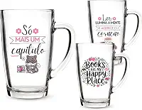 1 Caneca Estampa Literária 300ml Vidro Temática Só Mais Um Capitulo Para Presente Quem Ama Ler Books (CAPITULO)