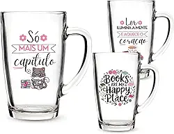 1 Caneca Estampa Literária 300ml Vidro Temática Só Mais Um Capitulo Para Presente Quem Ama Ler Books (CAPITULO)