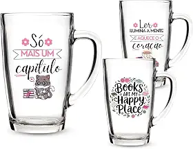 1 Caneca Estampa Literária 300ml Vidro Temática Só Mais Um Capitulo Para Presente Quem Ama Ler Books (CAPITULO)