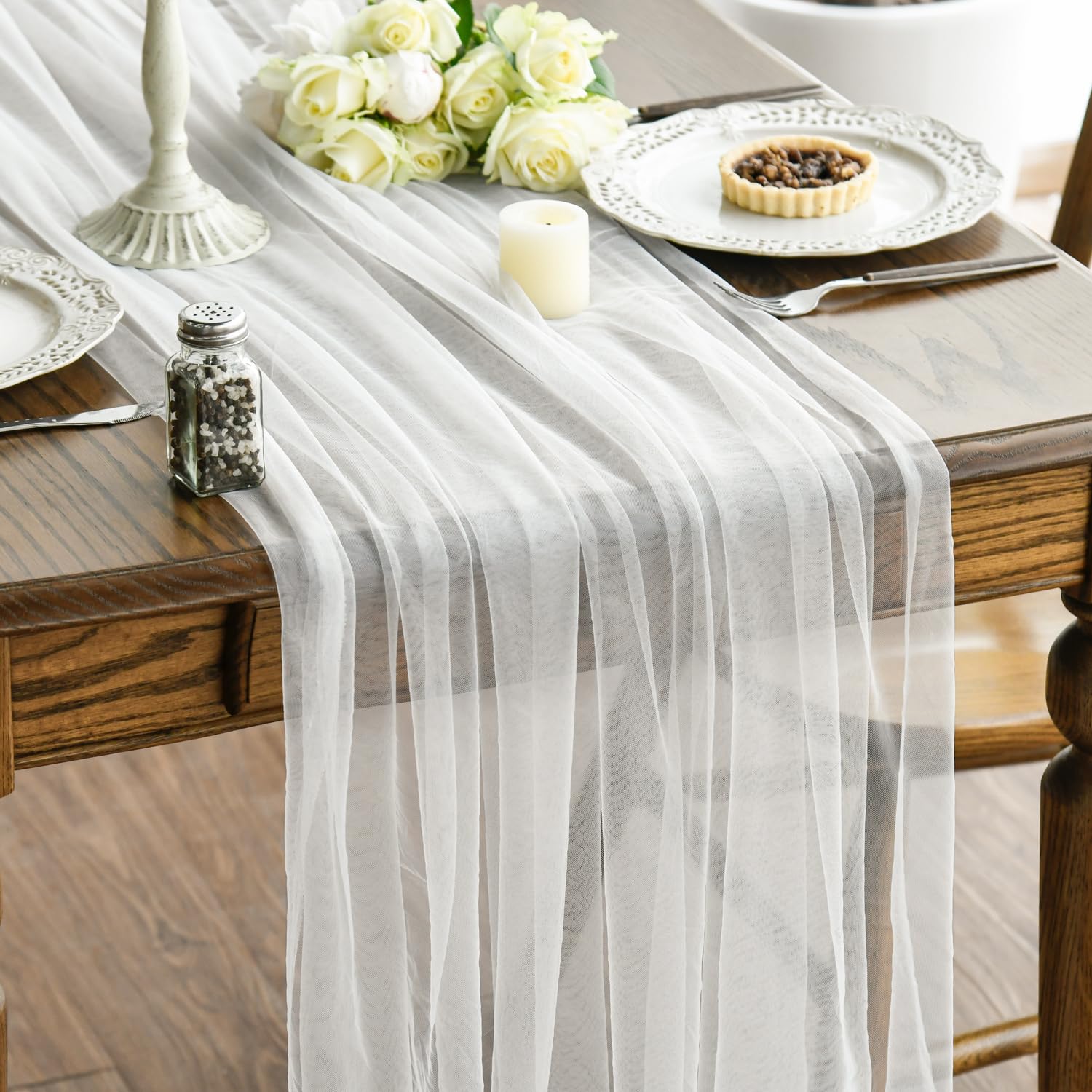 Artoid Mode Ivory Boho Cheesecloth Gauze Table Runner 150 x 300 cm