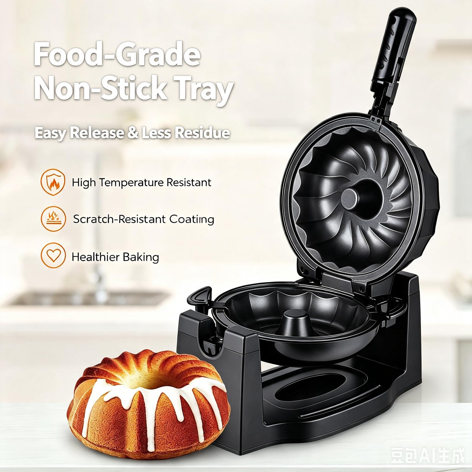 Máquina De Pan Multifuncional De 1800 W, Máquina Eléctrica Para Hacer Pastel De Lava Con Calentamiento Uniforme, Temperatura Constante Automática, Bandeja Antiadherente, Base Antideslizante
