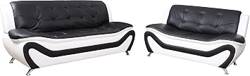 Contemporary Living Room Sofa Couch Furniture Set with Sofa, Loveseat and Chair|Faux Leather Upholstery|High Density Memory Foam Pillow Top Seats 2-Piece Sets, White